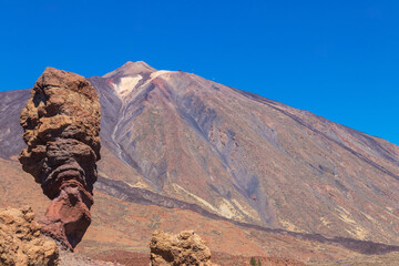 View of Teide volcano and Roque Cinchado on Tenerife island, Canary islands, Spain