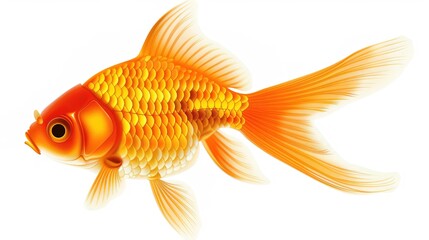 Fototapeta premium A goldfish is isolated on a clean white background, creating a simple yet captivating aquatic - related scene that showcases the vibrant color and graceful form of the goldfish.