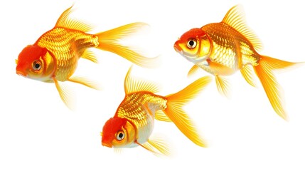 Fototapeta premium A goldfish is isolated on a clean white background, creating a simple yet captivating aquatic - related scene that showcases the vibrant color and graceful form of the goldfish.
