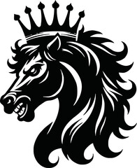 silhouette horse with crown vector logo isolated on white background.logo of horse with a crown. black horse logo.