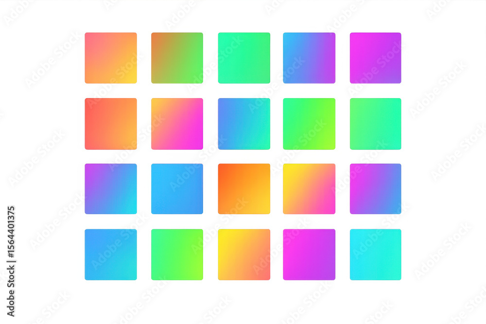 Poster set of colorful gradient squares creating a vibrant palette, perfect for design projects on transpar