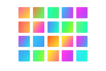 Set of colorful gradient squares creating a vibrant palette, perfect for design projects on transparent background