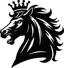 silhouette horse with crown vector logo isolated on white background.logo of horse with a crown. black horse logo.