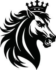 silhouette horse with crown vector logo isolated on white background.logo of horse with a crown. black horse logo.