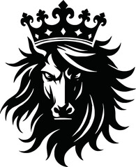 silhouette horse with crown vector logo isolated on white background.logo of horse with a crown. black horse logo.