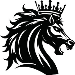 silhouette horse with crown vector logo isolated on white background.logo of horse with a crown. black horse logo.