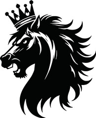 silhouette horse with crown vector logo isolated on white background.logo of horse with a crown. black horse logo.