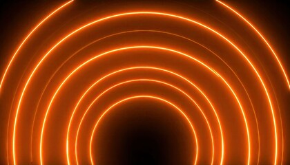 Orange Neon Circular Light Tunnel Against Black Background Illuminating Futuristic Design