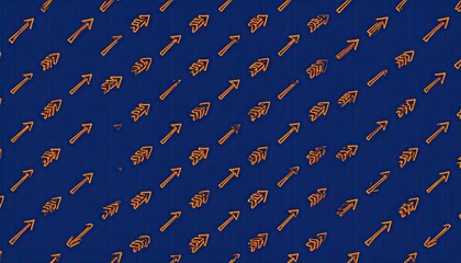 Orange Pixel Arrows Patterned On A Blue Background Forming A Diagonal Repeating Design