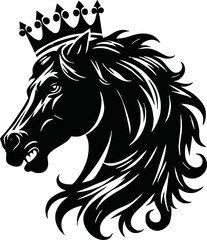 silhouette horse with crown vector logo isolated on white background.logo of horse with a crown. black horse logo.