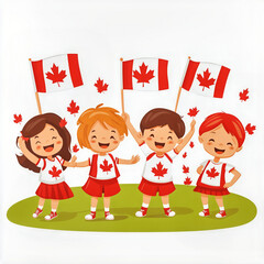 Kids celebrating Canada Day