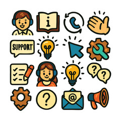 Customer Support Icons Help, Service, FAQ, Assistance, and Technical Support Illustrations
