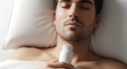 Sleeping Man Mockup with Pill Bottle