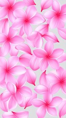 Pink Plumeria Flowers with White Outlines Arranged on a Light Gray Background