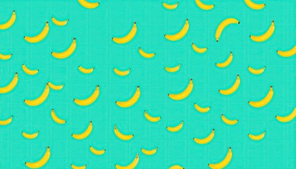 Pixelated Banana Pattern Against Turquoise Background