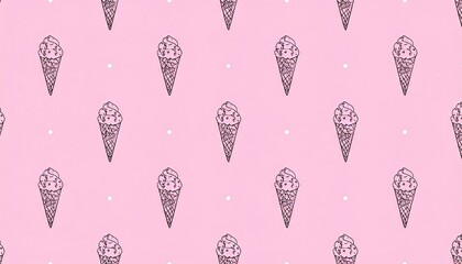 Repeating Pattern of Ice Cream Cones in Dark Purple on a Soft Pink Backdrop