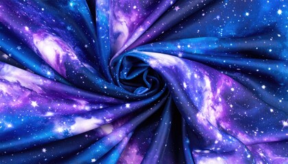 Swirling Fabric Displaying A Vibrant Nebula Effect With Stars And Shades Of Blue And Purple Colors