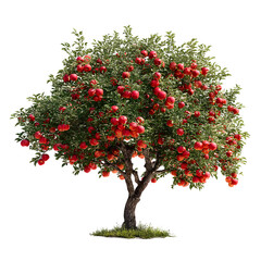 A vibrant apple tree laden with ripe red fruits against a black background