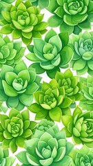 Vertical Arrangement Of Green Succulents Against White Background Offering Nature Texture