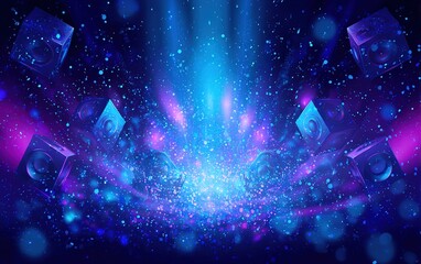 Night dance party music layout cover design template background with colorful dark blue glitters style. Light electro vector for music event concert disco, club invitation, festival poster, flyer