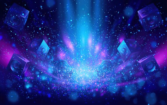 Night dance party music layout cover design template background with colorful dark blue glitters style. Light electro vector for music event concert disco, club invitation, festival poster, flyer