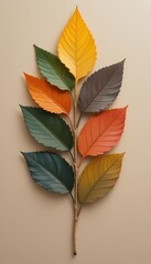 Vibrant Leaf Composition on Minimalist Background
