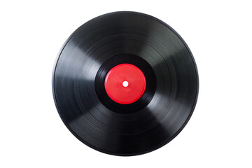 Black Vinyl Record with Red Label isolated on Transparent Background