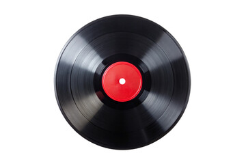 Black Vinyl Record with Red Label isolated on Transparent Background