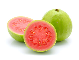 Fresh Guava Fruit Sliced and Whole, Vibrant Red Flesh