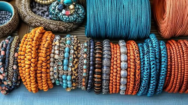 Colorful beaded bracelets and cords