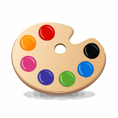 Fototapeta premium Palette of Colors: a vibrant display of art tools, with an artistic palette loaded with bright, colorful hues, capturing the essence of creativity and artistic expression.