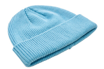 Light Blue Knitted Beanie isolated on Transparent Background