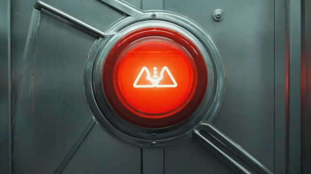 Finger press red button futuristic interface