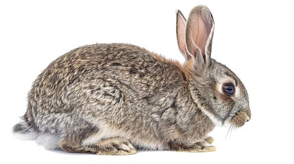 Obraz premium A grey rabbit stands alone on a spotless white background, presenting a simple yet charming animal - related scene that showcases the soft fur and gentle posture of the grey rabbit.