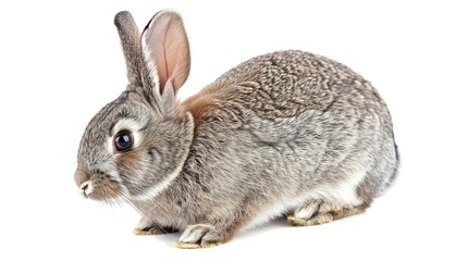 Obraz premium A grey rabbit stands alone on a spotless white background, presenting a simple yet charming animal - related scene that showcases the soft fur and gentle posture of the grey rabbit.