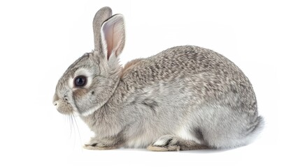 Obraz premium A grey rabbit stands alone on a spotless white background, presenting a simple yet charming animal - related scene that showcases the soft fur and gentle posture of the grey rabbit.