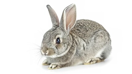 Obraz premium A grey rabbit stands alone on a spotless white background, presenting a simple yet charming animal - related scene that showcases the soft fur and gentle posture of the grey rabbit.