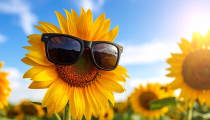 Bright yellow sunflowers blossom under the summer sun in a vast field of nature's beauty