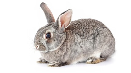 Obraz premium A grey rabbit stands alone on a spotless white background, presenting a simple yet charming animal - related scene that showcases the soft fur and gentle posture of the grey rabbit.