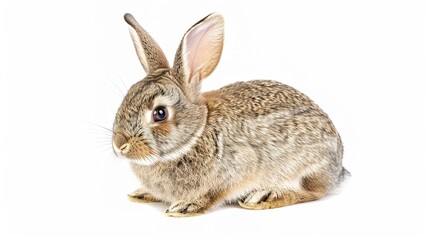 A grey rabbit stands alone on a spotless white background, presenting a simple yet charming animal - related scene that showcases the soft fur and gentle posture of the grey rabbit.
