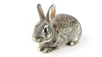 Obraz premium A grey rabbit stands alone on a spotless white background, presenting a simple yet charming animal - related scene that showcases the soft fur and gentle posture of the grey rabbit.