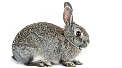 Obraz premium A grey rabbit stands alone on a spotless white background, presenting a simple yet charming animal - related scene that showcases the soft fur and gentle posture of the grey rabbit.