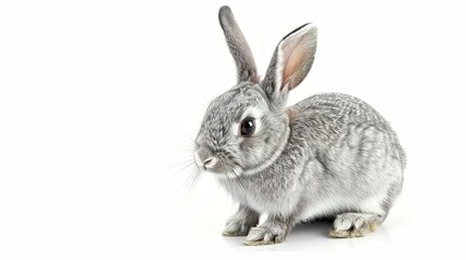 Obraz premium A grey rabbit stands alone on a spotless white background, presenting a simple yet charming animal - related scene that showcases the soft fur and gentle posture of the grey rabbit.