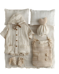 Baby Outfit on a Bed Neutral Colors Soft Textures