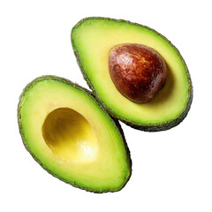 Photorealistic Sliced Avocado Featuring Vibrant Green Flesh and Seed On Transparent Backdrop