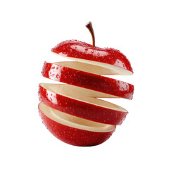 Photorealistic Sliced Red Apple Floating on a Transparent Background with Water Droplets