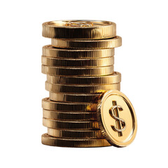 Photorealistic Stack of Shiny Gold Coins with Dollar Sign on Transparent Background