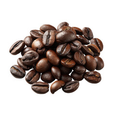 Pile of Dark Roasted Coffee Beans on Transparent Background Studio Shot