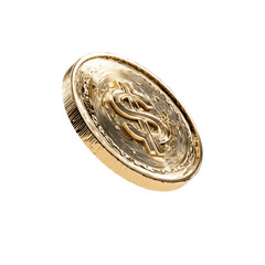 Shiny Gold Coin with Dollar Sign Engraving on Black Background in Detailed Render