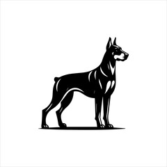 Fototapeta premium Doberman Dog Full Body Vector Logo in Solid Black Isolated on White Background